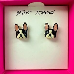 Betsey Johnson Frenchie Black/White Stud Earrings - Brand New in Box
